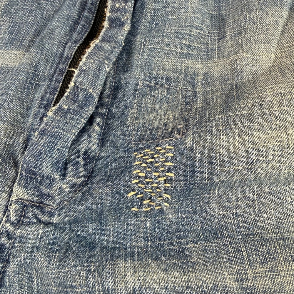 Magnolia Pearl Distressed Patchwork Denim Wide Leg Pants Light Wash Blue OS - Picture 9 of 16